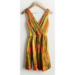 Vintage 1950s Party Cocktail Dress Floral Watercolor Chiffon Size 9.     N